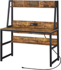 47 Inch Writing Desk with Power Outlet and Bookshelves Z942249