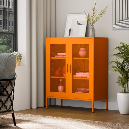 Blue 3 Tier Metal Storage Cabinet with Doors and Shelves M47049