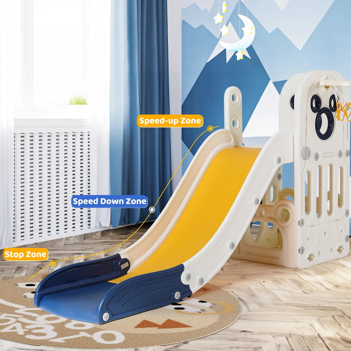 Plastic Toddler Slide with Basketball Hoop Y641414