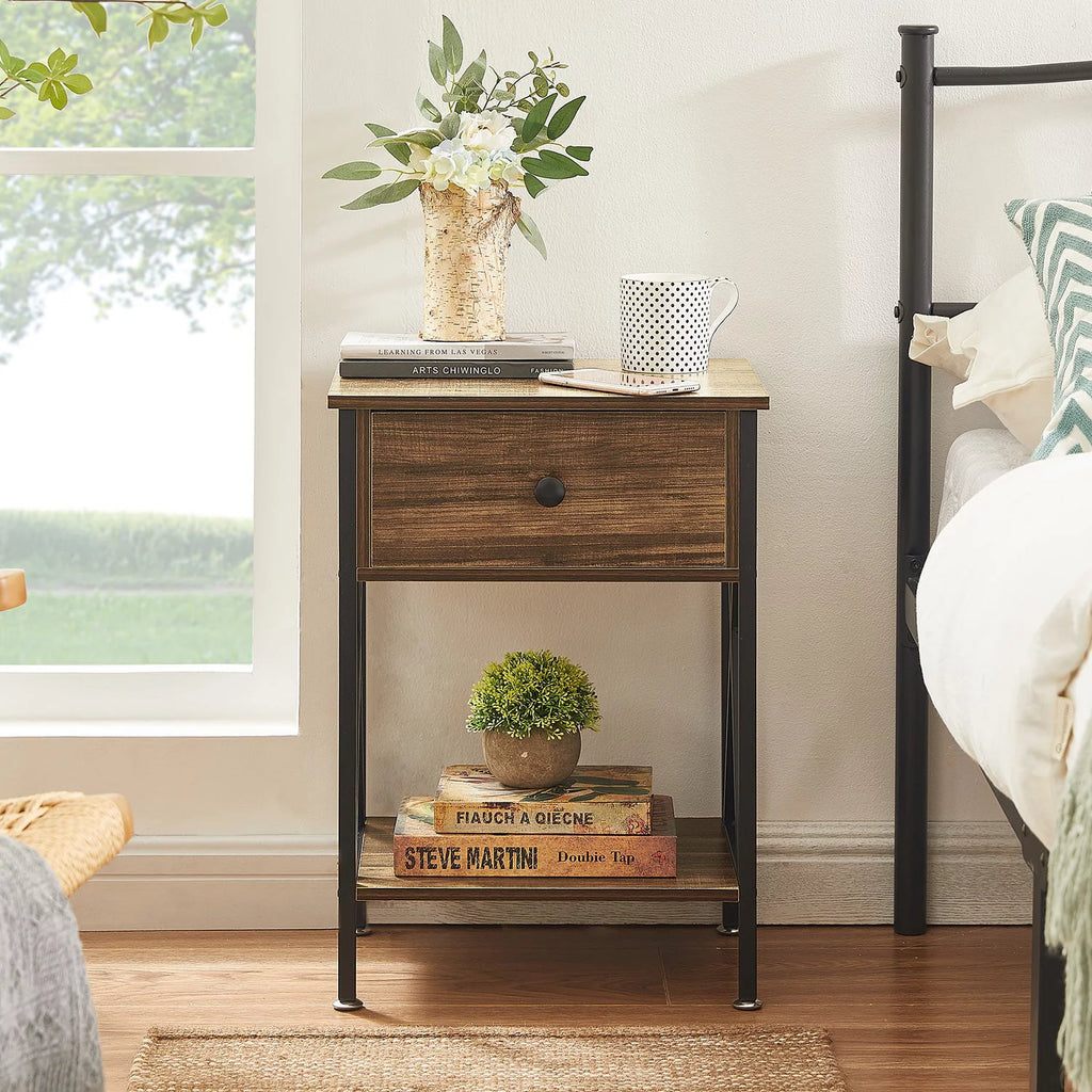 Brown Nightstand with Drawer and Storage Shelf H931983