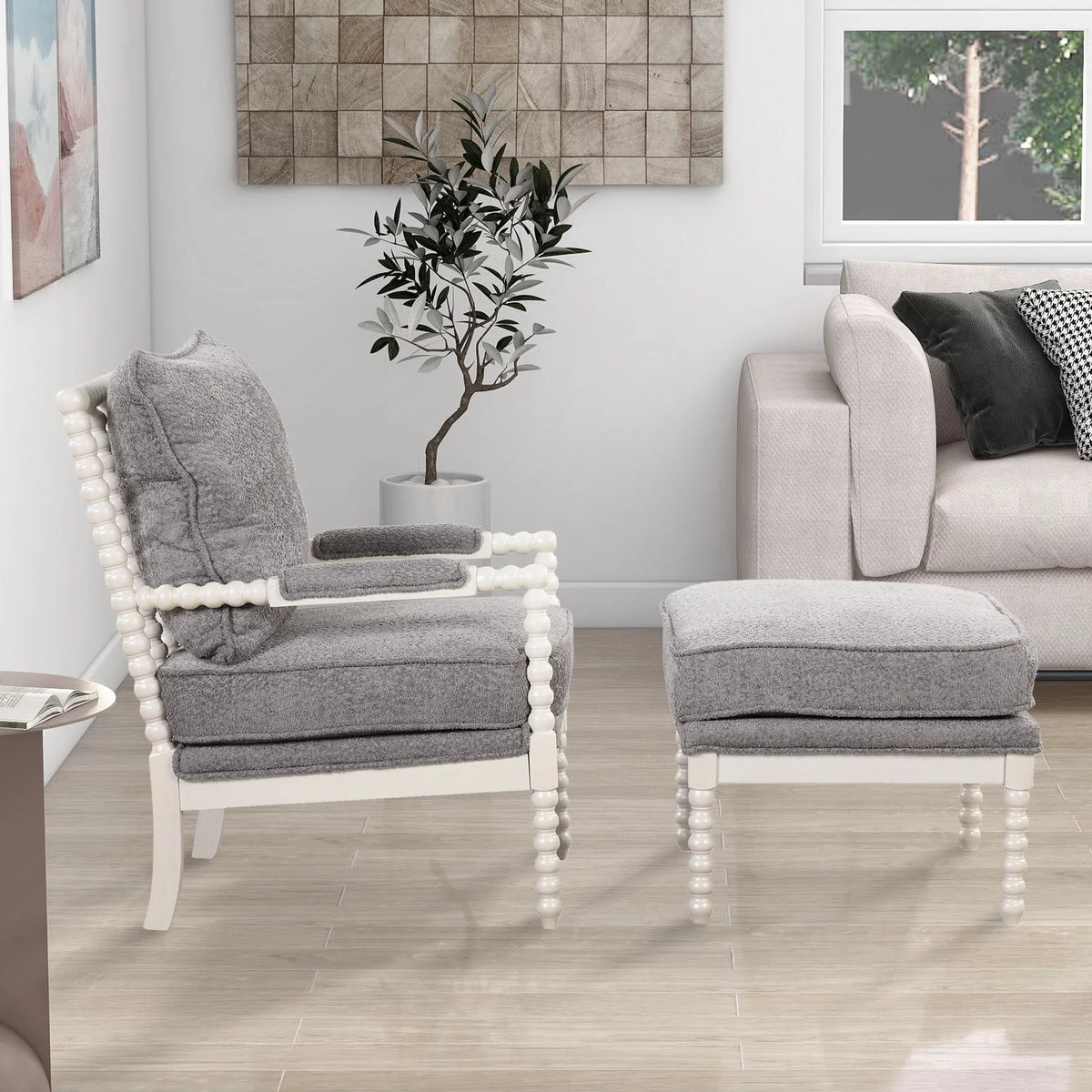 Velvet Accent Chair with Ottoman D95472