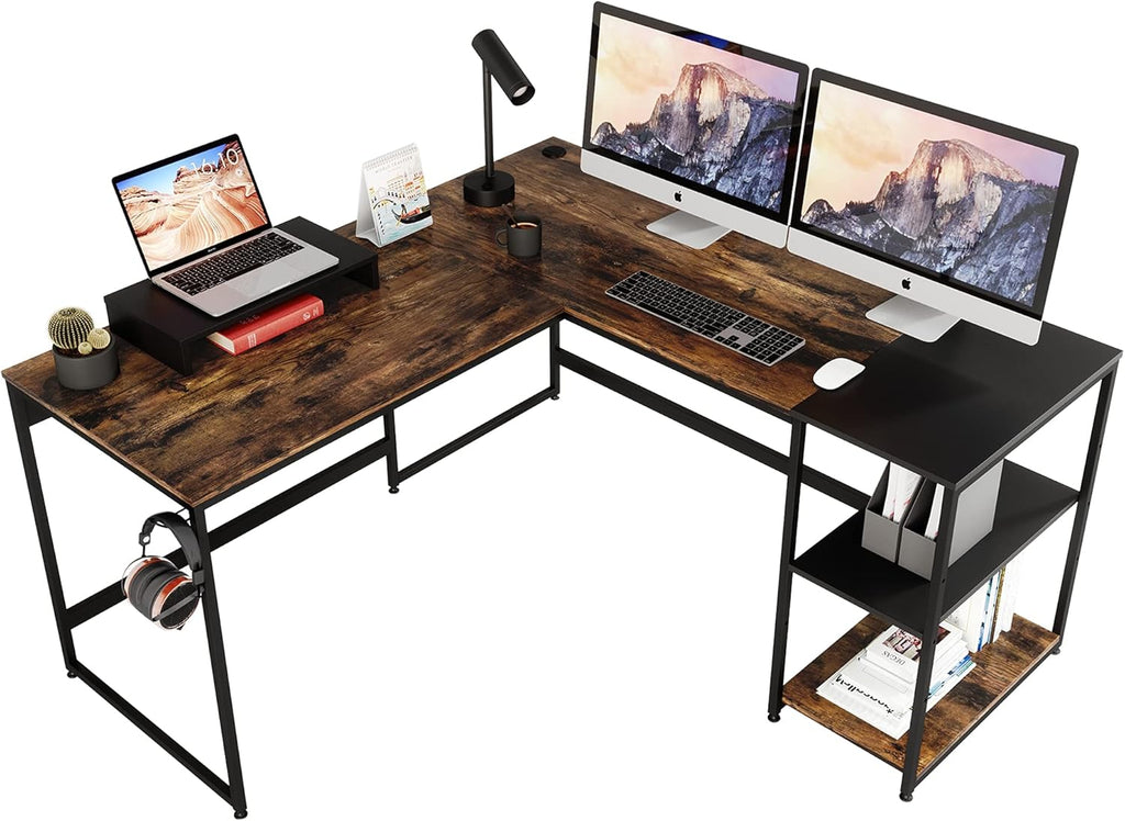 95.2 Inch Reversible L Shaped Desk with Shelves Grey Oak T893