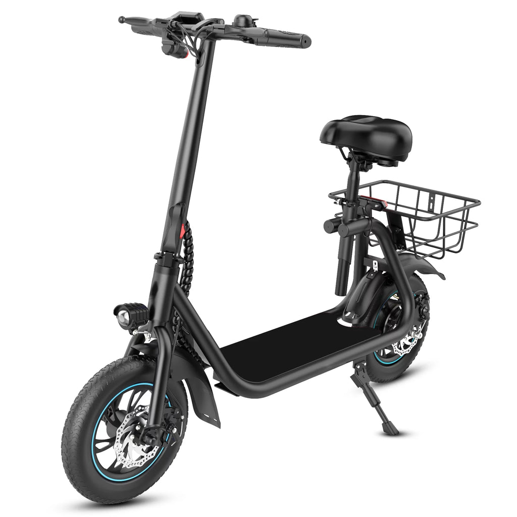 450W 36V Foldable Electric Scooter with Seat Basket 12 in Off-Road Tires Black Q538202