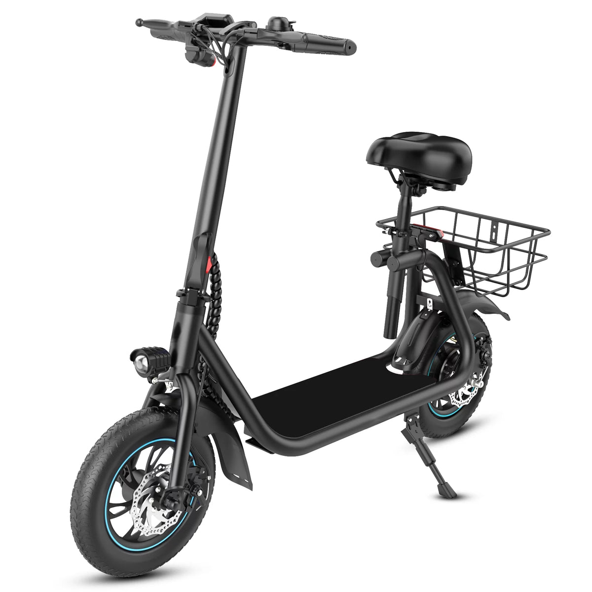 450W 36V Foldable Electric Scooter with Seat Basket 12 in Off-Road Tires Black Q538202