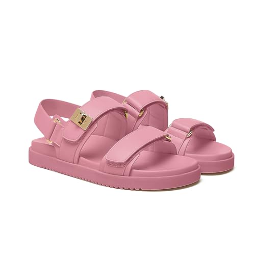 Women's Adjustable Double Strap Slip on Leather Footbed Flat Sandals H821