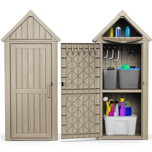 Grey Resin Outdoor Storage Shed with Lockable Door B5053