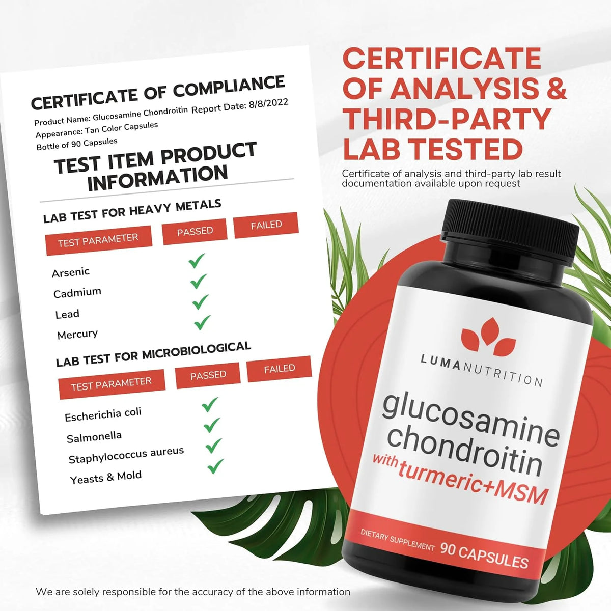 Glucosamine Chondroitin MSM Turmeric Boswellia Joint Supplement 90 Capsules Y124377