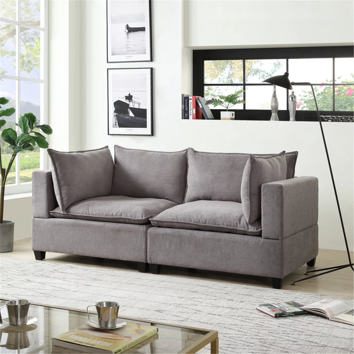 Light Gray Fabric Loveseat F725915