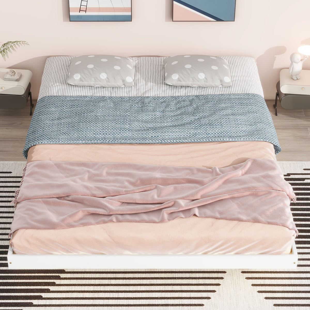 Queen Size Floating Platform Bed with LED Lights E259