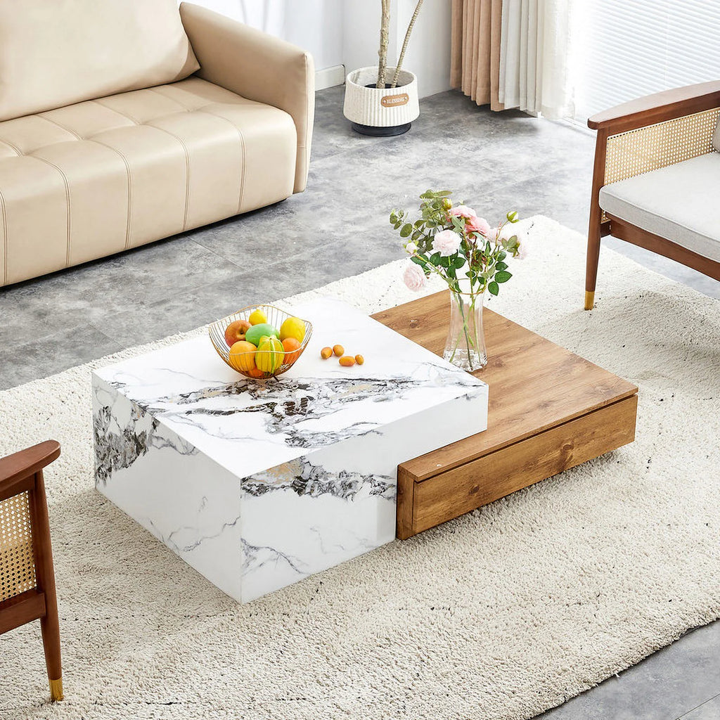 Modern Coffee Table with 2 Drawers White Finish P315