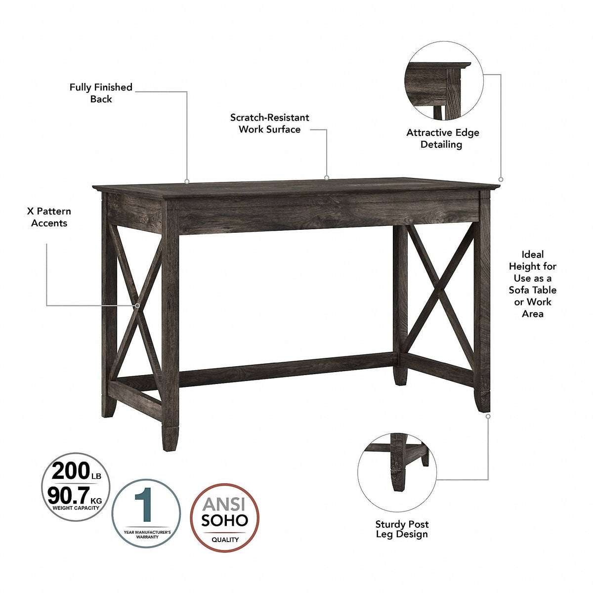 48-Inch Writing Desk with Lateral File Cabinet E22176