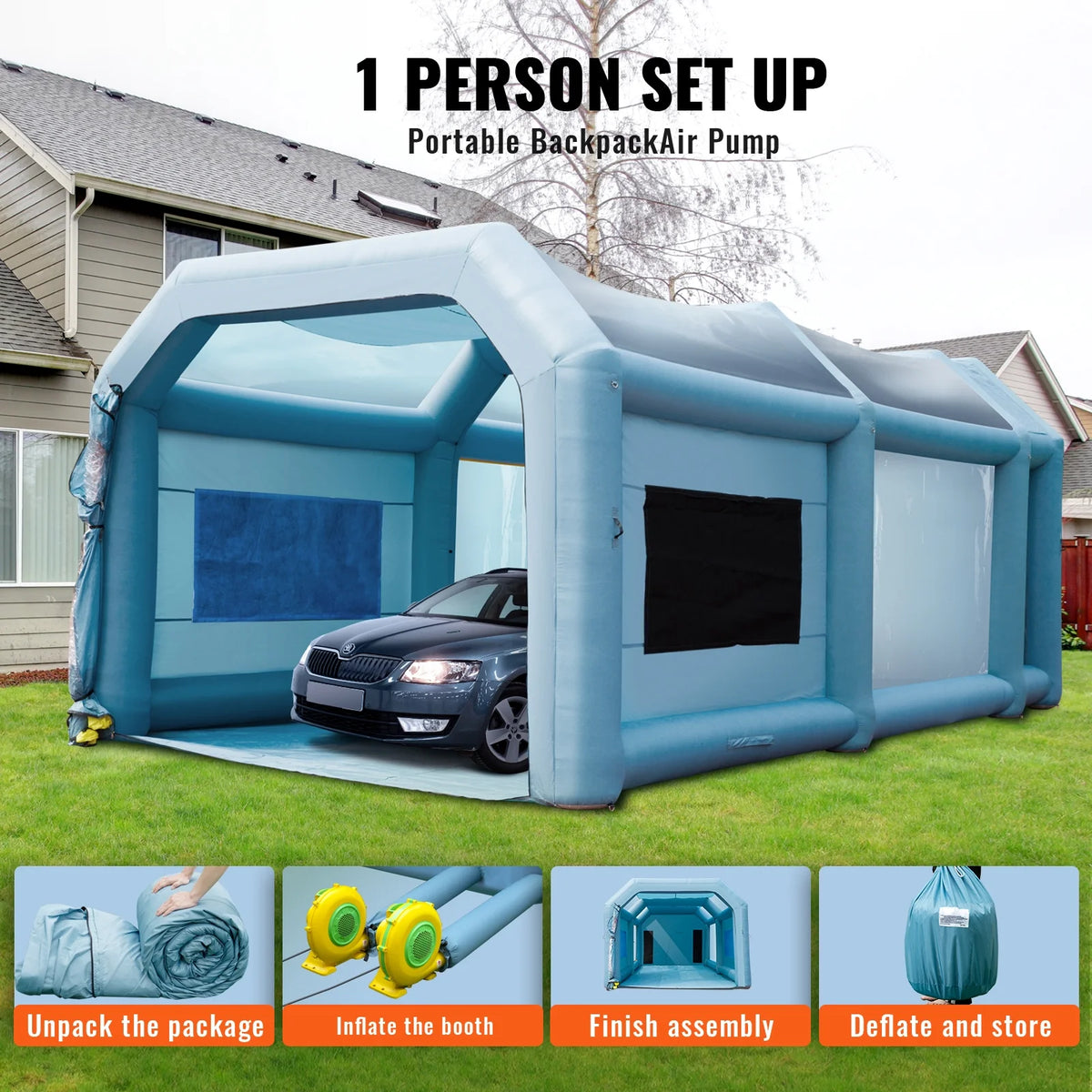 Inflatable Paint Booth 26x15x11ft with Filter System Blower A156028
