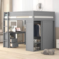 Wood Full Size Loft Bed with Storage Desk, Drawers and Wardrobe V102