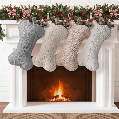 4 Pack 18 Inch Knitted Dog Christmas Stockings Q193140