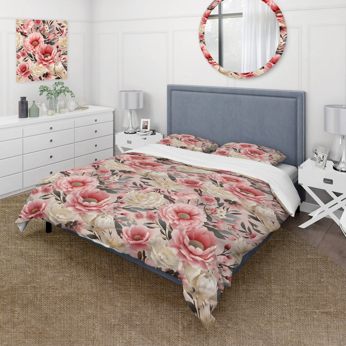 Pink Floral Bedding Set With 1 Sham M791