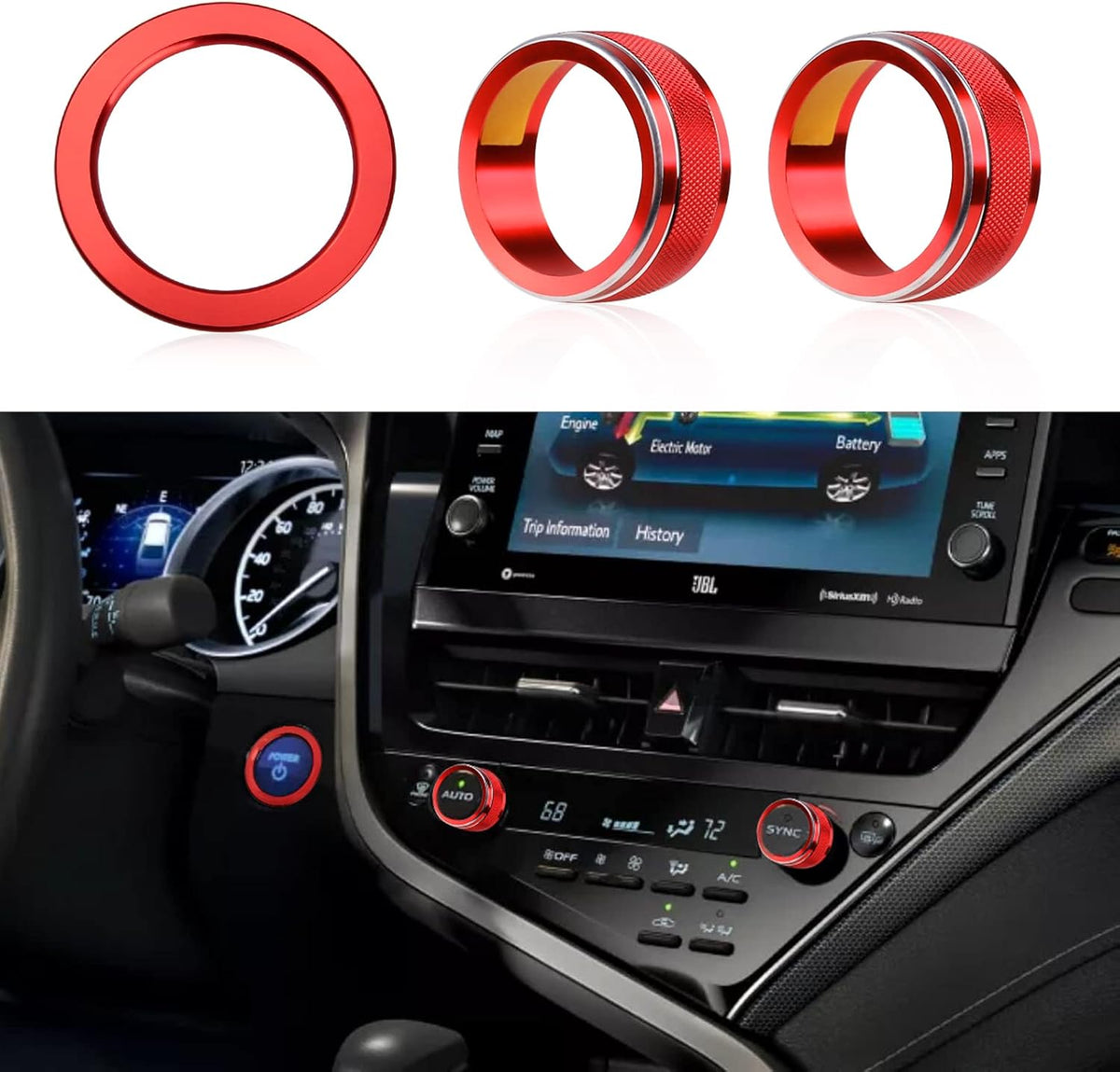 Red Center Console AC Button Covers with Engine Start Stop Push Button Cover X32690