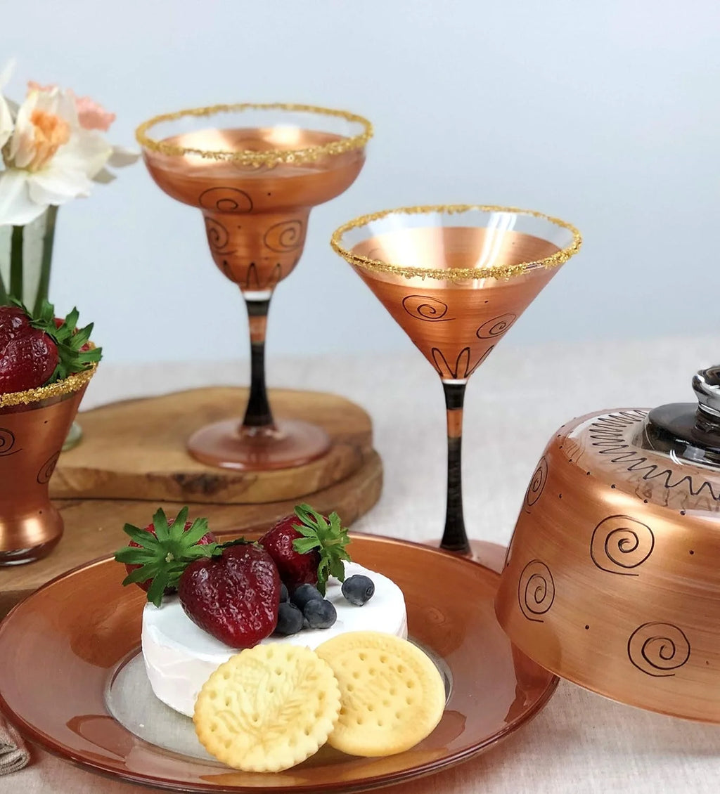Hand Painted Martini Glasses Set Of 2 Gold T346