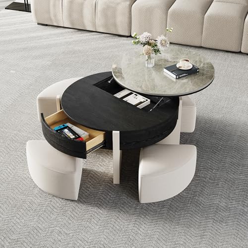 Round Lift Top Coffee Table with Stools and Storage G2195