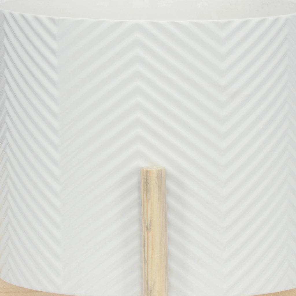 12" Ceramic Chevron Planter with Wood Stand G863540