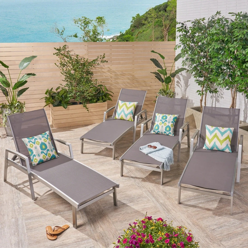 Adjustable Aluminum Chaise Lounges, Set of 2, Gray Mesh O1457