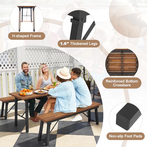 Foldable 59 Inches Narrow Outdoor Dining Table with Benches Q1041