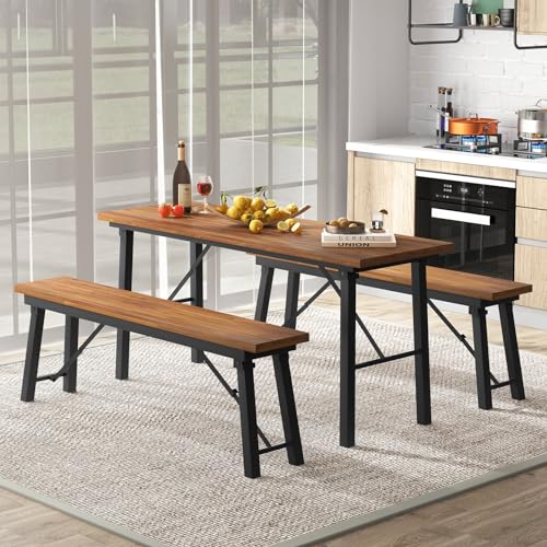 Foldable 59 Inches Narrow Outdoor Dining Table with Benches Q1041