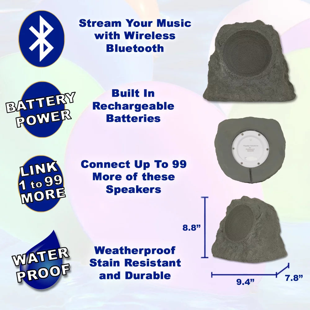 Slate Grey Wireless Rechargeable Bluetooth Rock Speaker Pair L930