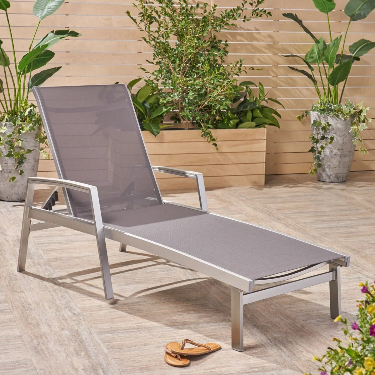 Adjustable Aluminum Chaise Lounges, Set of 2, Gray Mesh O1457