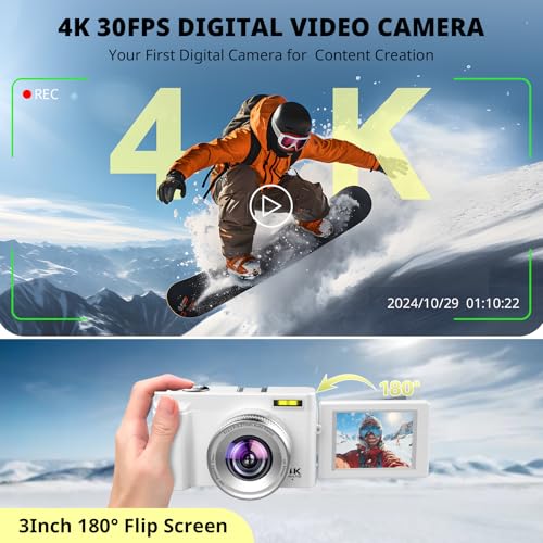 4K 48MP Compact Digital Camera with 16X Zoom, Black W74097