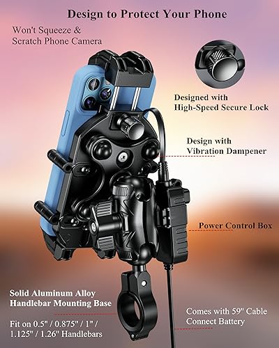 Motorcycle Phone Mount with 15W Wireless Charger & USB-C P270