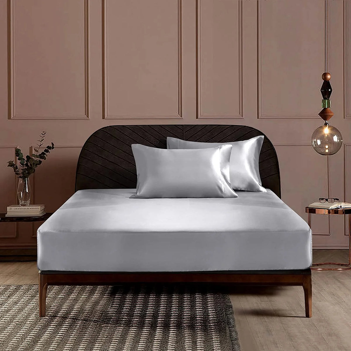 Microfiber Satin Gray 4 Piece Full Size Bed Sheets V53235