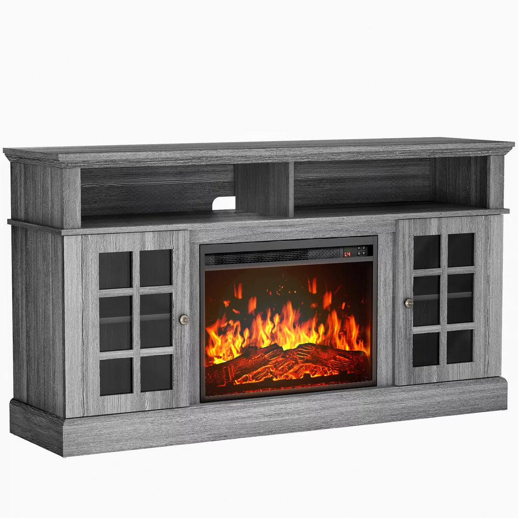 1400W Electric Fireplace TV Stand with Adjustable Shelves, Grey Z1010