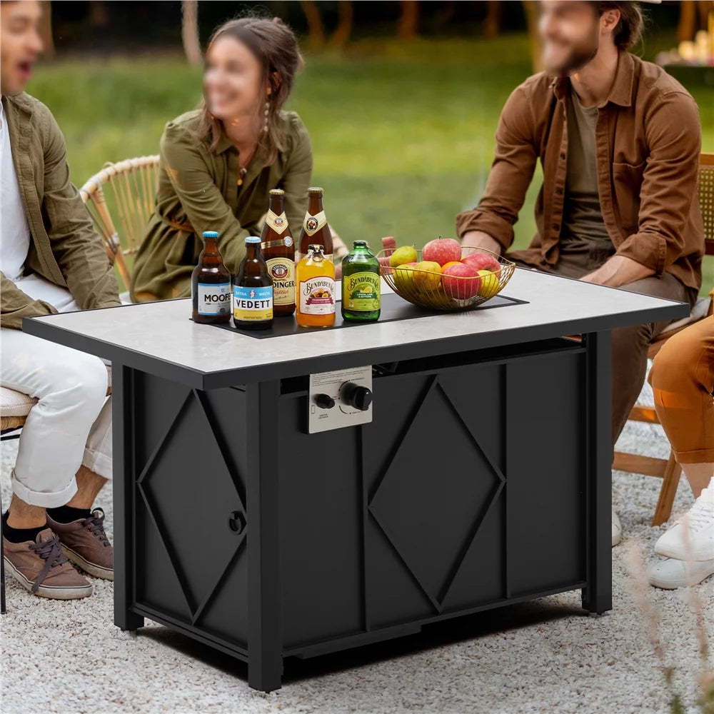 43in Propane Fire Pit Table with Ceramic Tabletop & Steel Base, Black A410987
