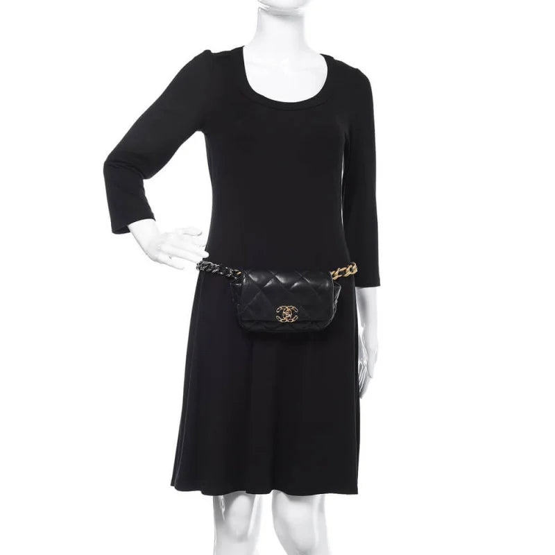 Black Lambskin Quilted Waist Bag F8748