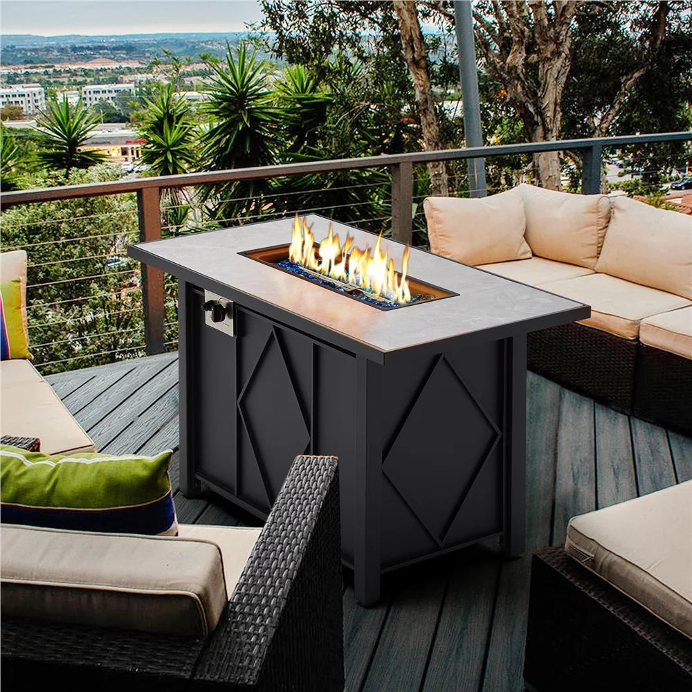 43in Propane Fire Pit Table with Ceramic Tabletop & Steel Base, Black A410987