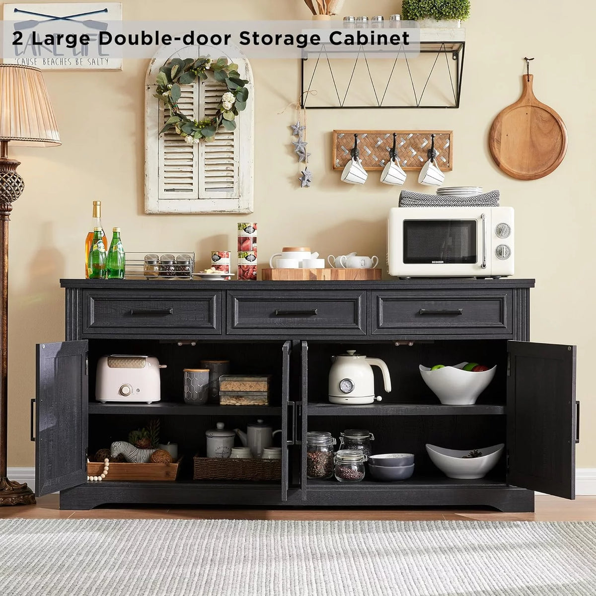 Black 3 Drawer 4 Door Sideboard Storage Cabinet H15382