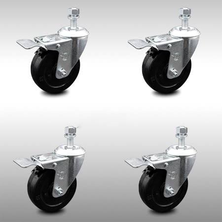 4 inch Soft Rubber Swivel Caster Set with Brake Q8140