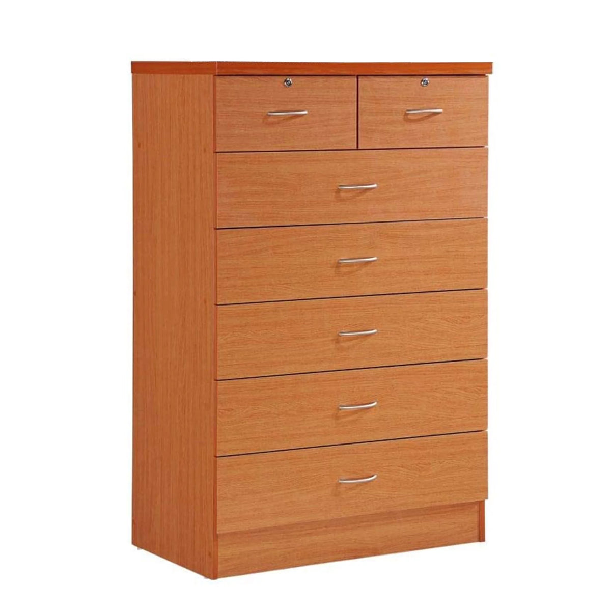 7 Drawer Wooden Dresser Chest with 2 Top Locks, Cherry X75455