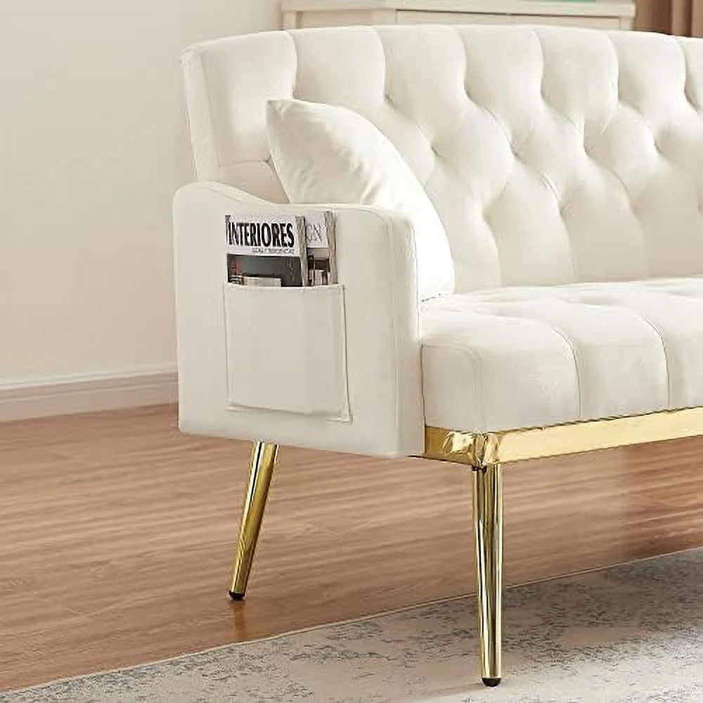 Beige Chenille Two-Seater Sofa with Metal Legs L21305