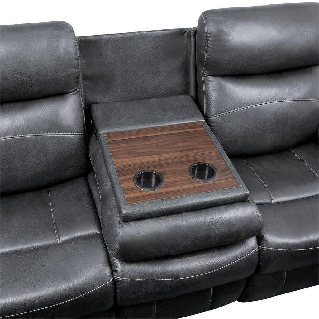 Dark Gray Double Reclining Sofa with Cup Holders V145855