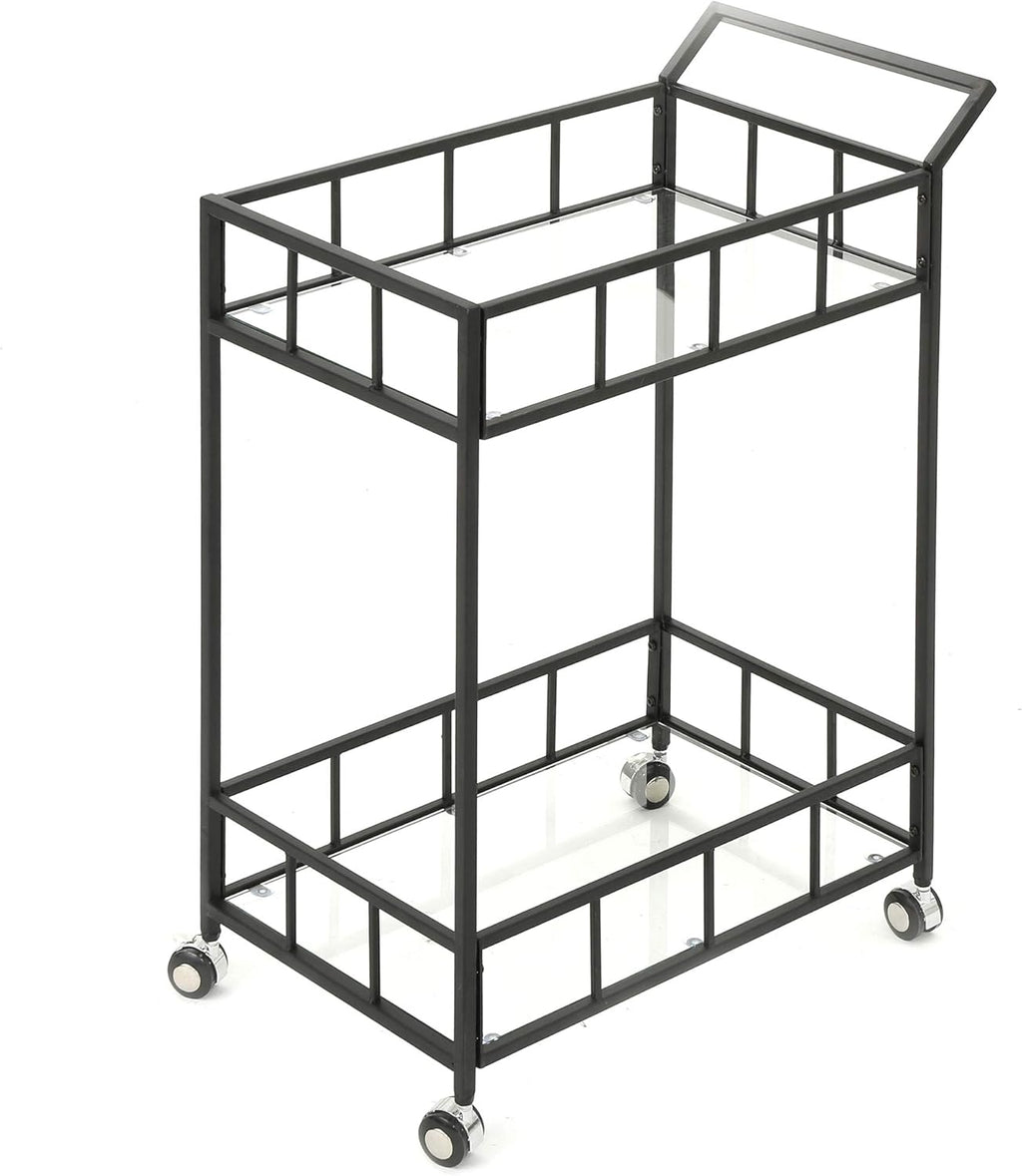 Black Iron Bar Cart with Tempered Glass Top C906