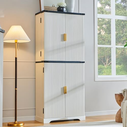 Natural Oak 72" Tall Wood Pantry Cabinet with 4 Doors U360