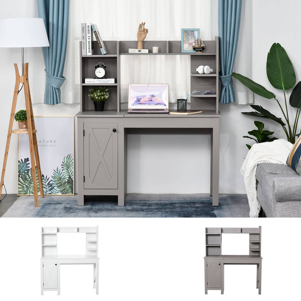 Grey Computer Desk with Hutch and Storage Cabinet A901