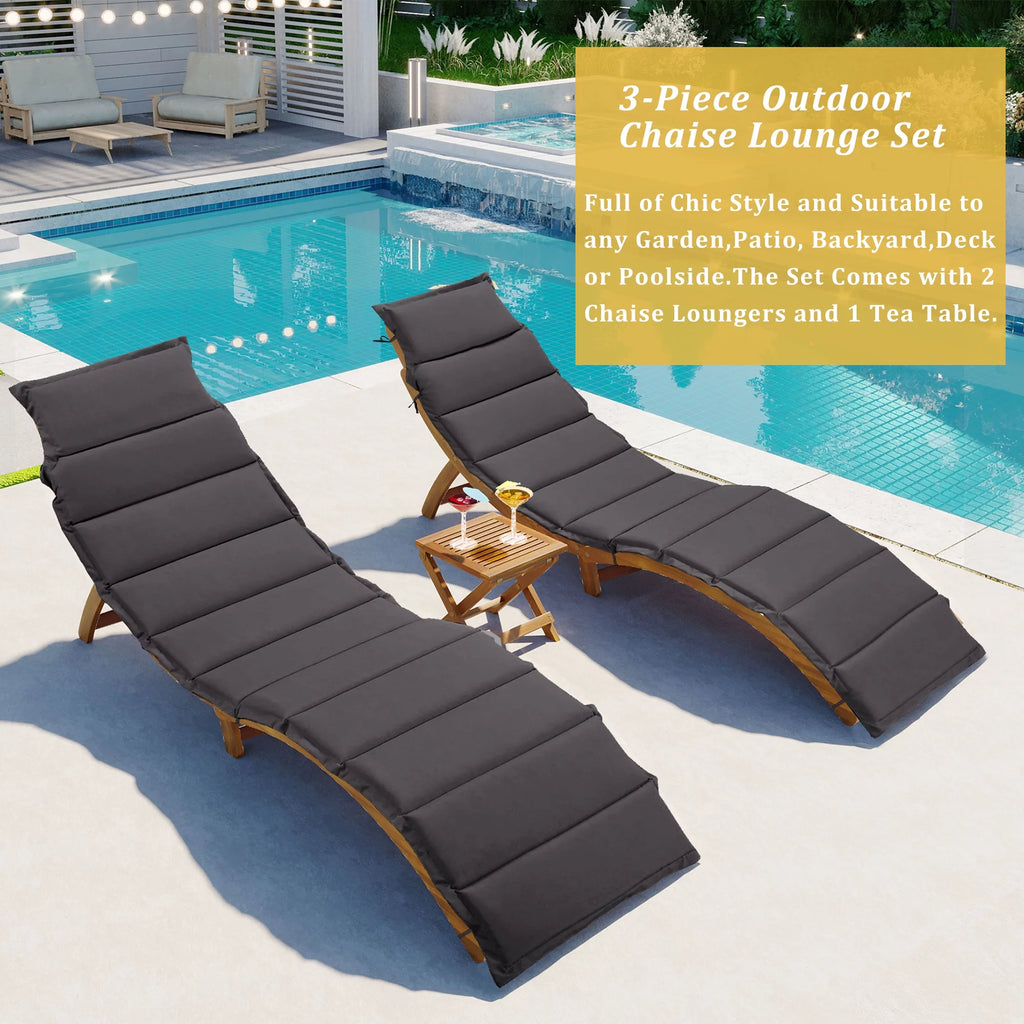 Portable Wood Chaise Lounge Set with Foldable Tea Table F520
