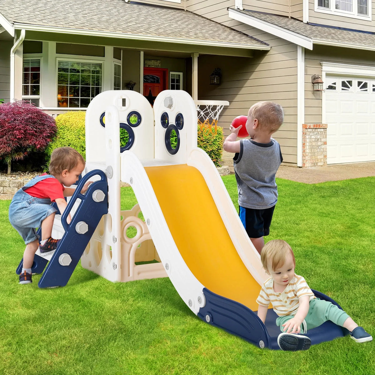 Plastic Toddler Slide with Basketball Hoop Y641414