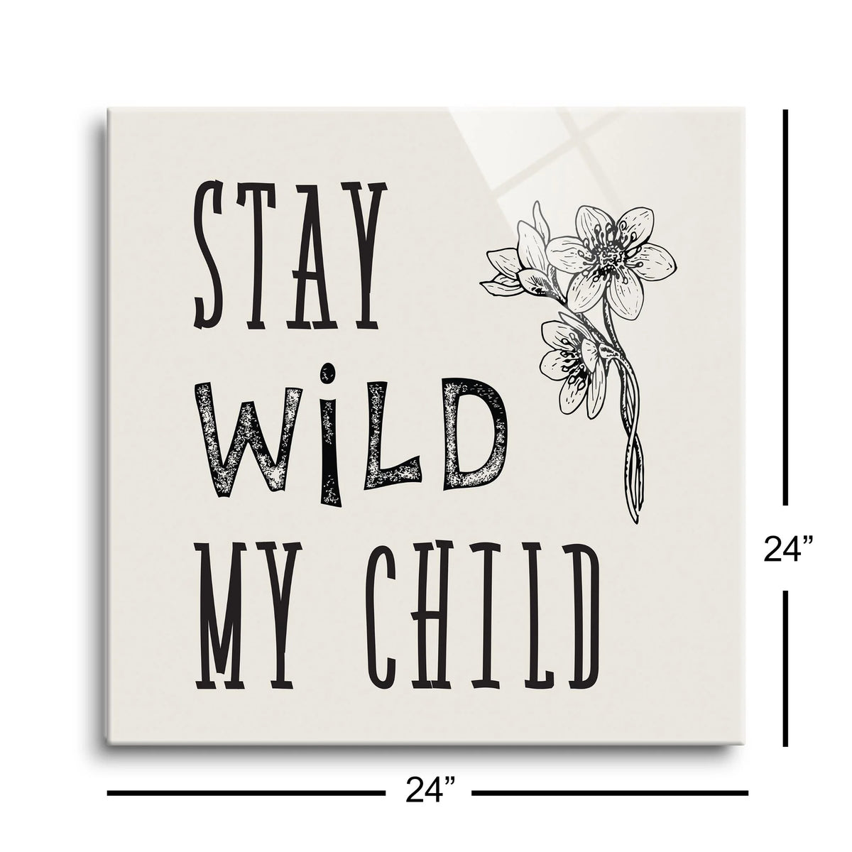 White Floral Sketch 24 x 24 Glass Wall Hanging Sign H330