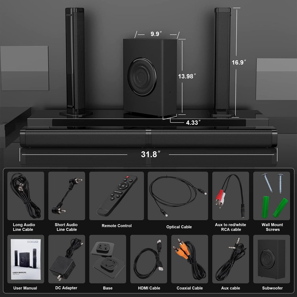 Sound Bars for TV with Subwoofer, 2.1 Channel H15763