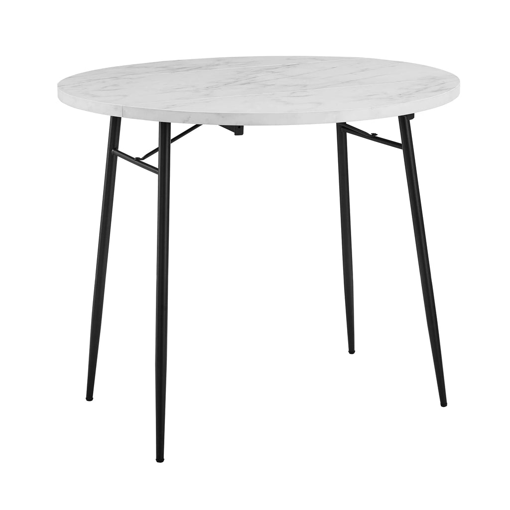 Modern Round Drop Leaf Faux White Marble Dining Table X7840