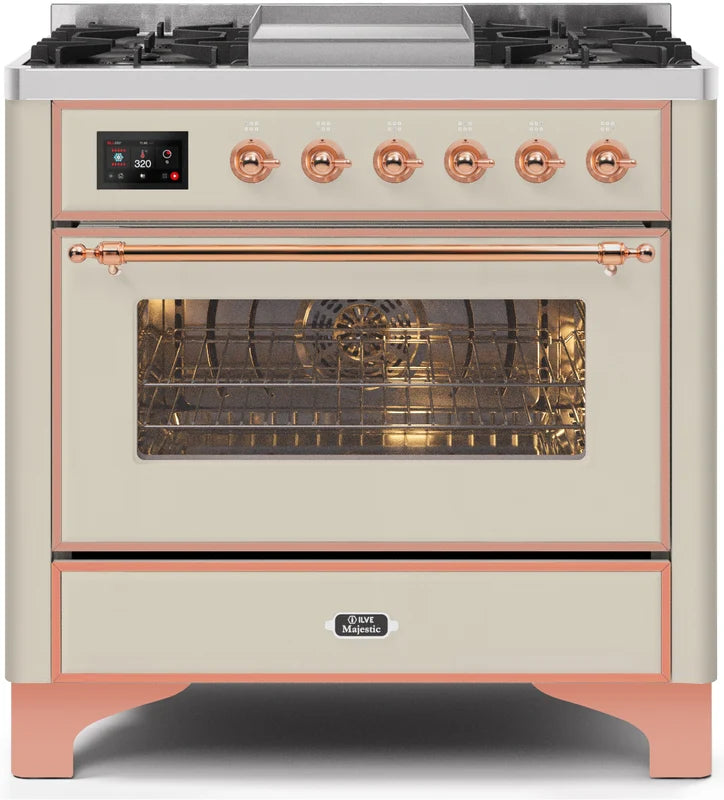 Antique White Copper Trim Dual Fuel Propane Gas Range F190