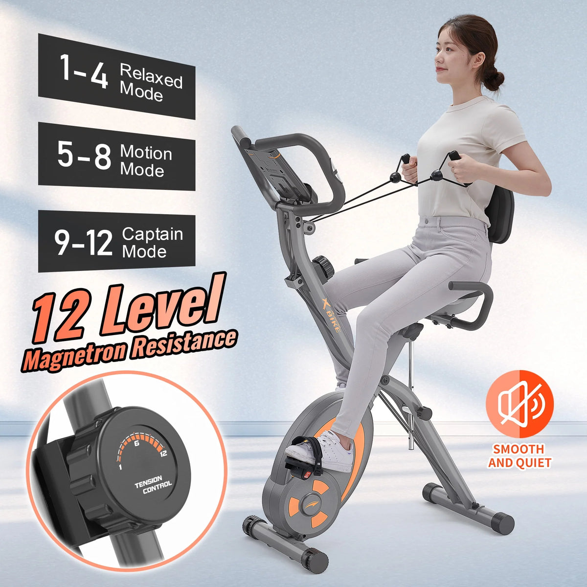 Folding Recumbent Exercise Bike with Resistance Bands L117374